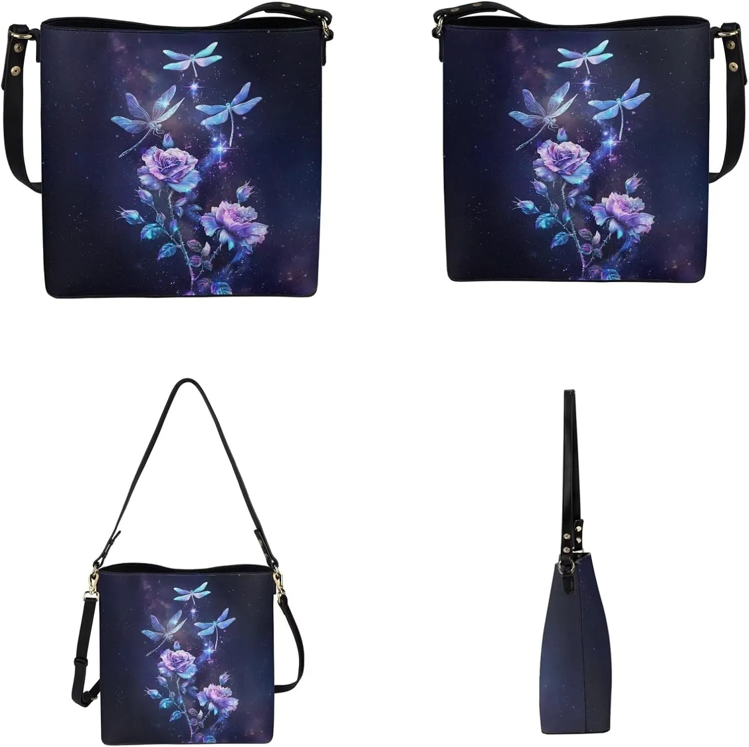 Women's Handbag Waterproof PU Tote Shoulder Bucket Bags with Wallet 2pc Set for Daily Use