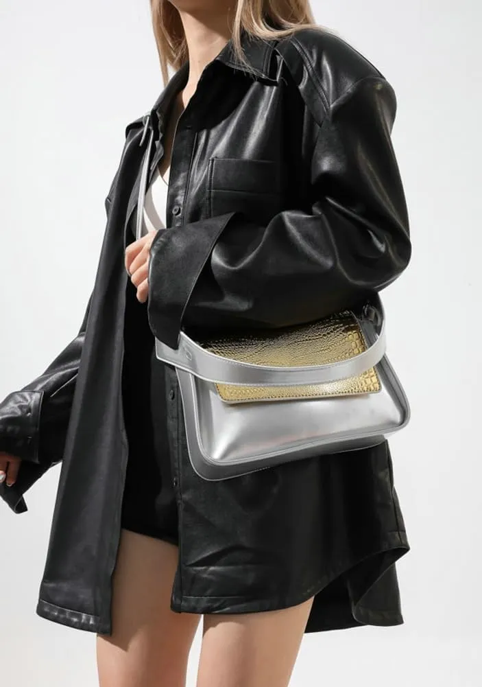 Women's PU Leather Shoulder Crossbody Bag Y2K Hobo Small Totes Handbag Fashion Underarm Purse Glossy Satchel
