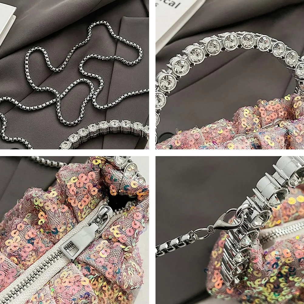 Womens Rhinestone Evening Clutch Bag Y2k Shinny Sequin Cloud Purse Mini Totes Handbag Satchel Dinner Party Wedding