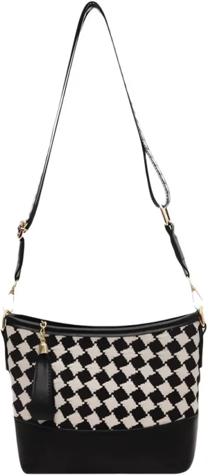 Women's Rhombic Plaid Handbags and Crossbody Bags,Female Purses Leisure Portable Bucket Bags Tote Bags Satchel Bags Black