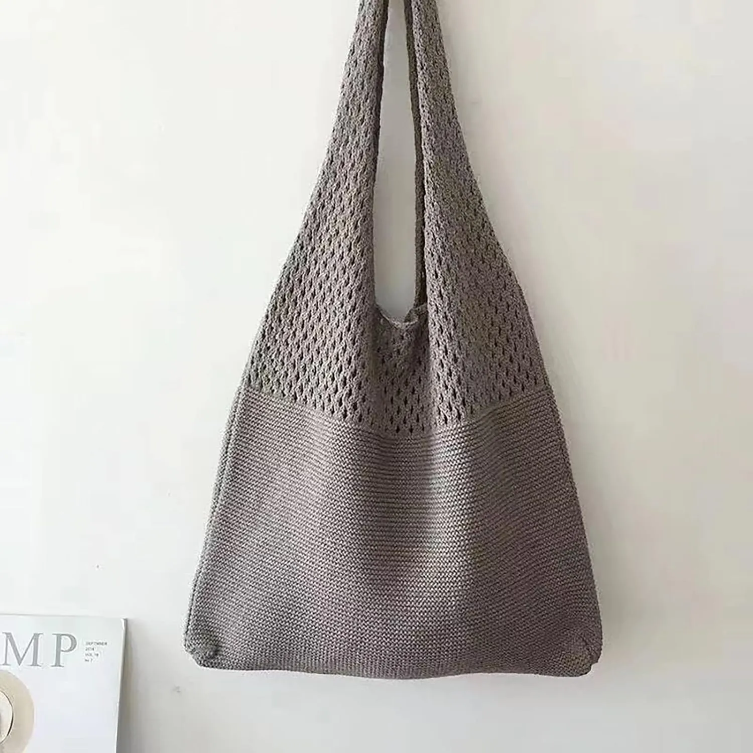 Women's Spring/Summer Portable Retro Hollow Knitted Handheld One Shoulder Vest Bag Women Shoulder (Dark Gray, One Size)