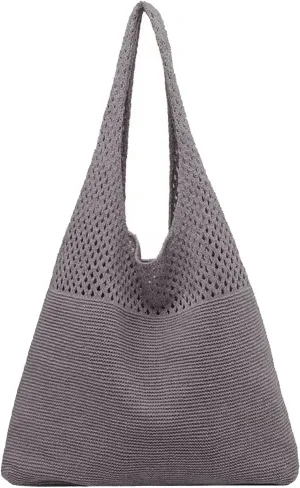 Women's Spring/Summer Portable Retro Hollow Knitted Handheld One Shoulder Vest Bag Women Shoulder (Dark Gray, One Size)