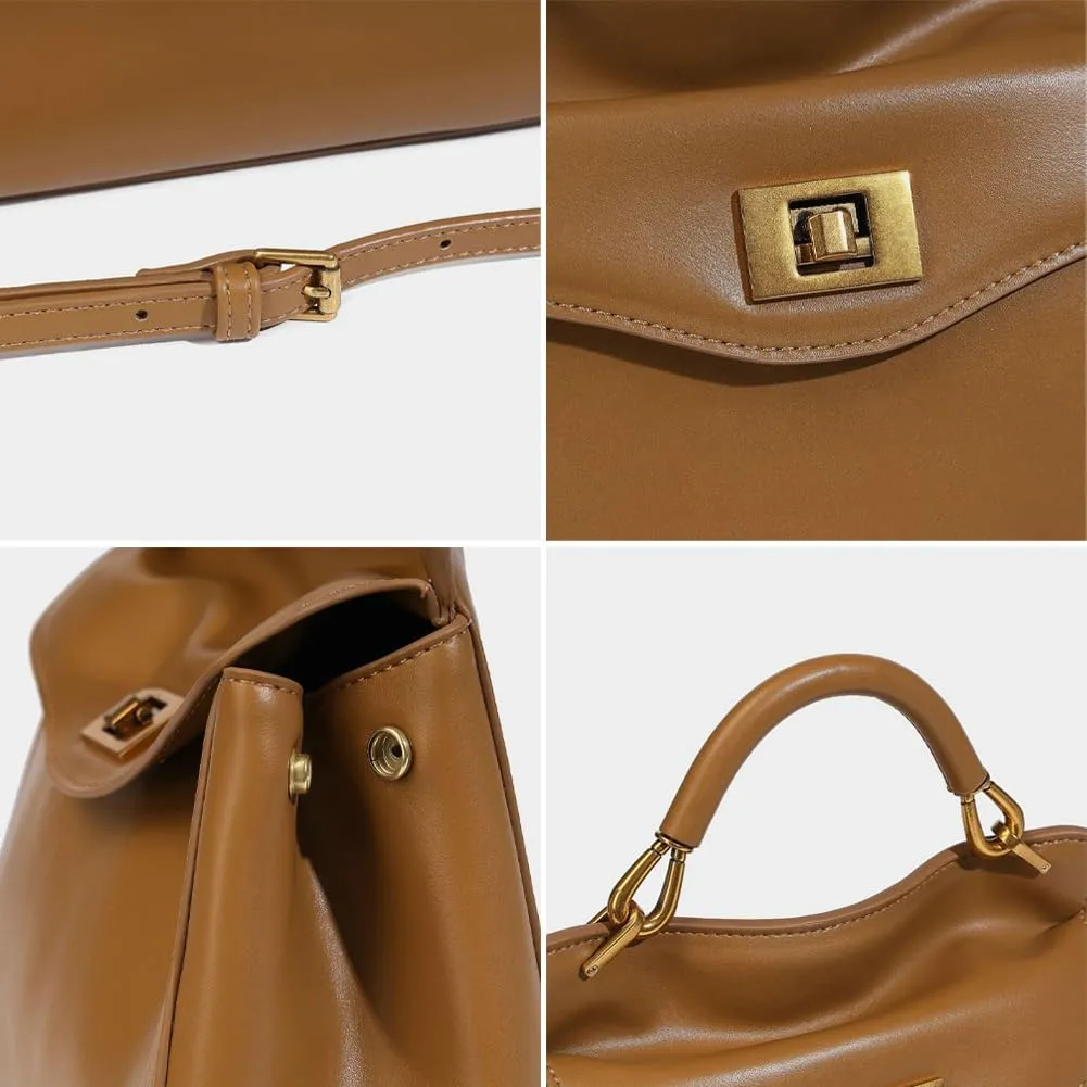 Womens Trendy Vegan Leather Handbag Purse Small Working Shoulder Crossbody Bags Top Handle Satchel Buckle Totes