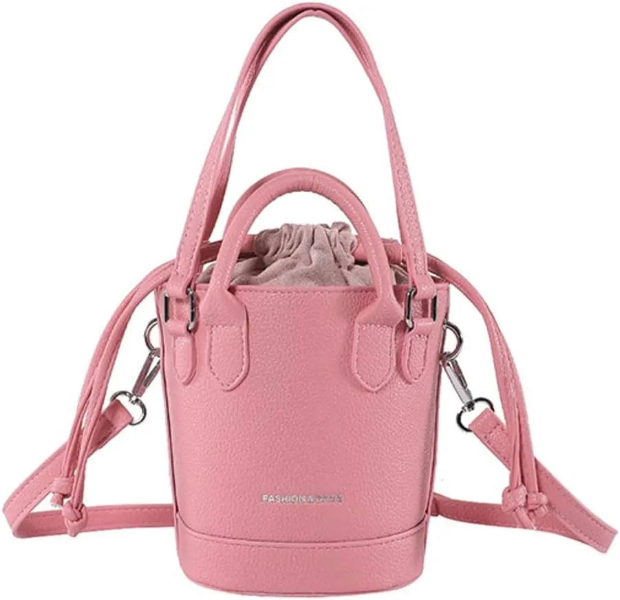 Women's Vegan Leather Handbag Crossbody Shouler Bag Bucket Totes Small Purse Y2k Satchel with Drawstring