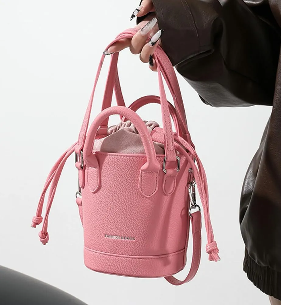 Women's Vegan Leather Handbag Crossbody Shouler Bag Bucket Totes Small Purse Y2k Satchel with Drawstring