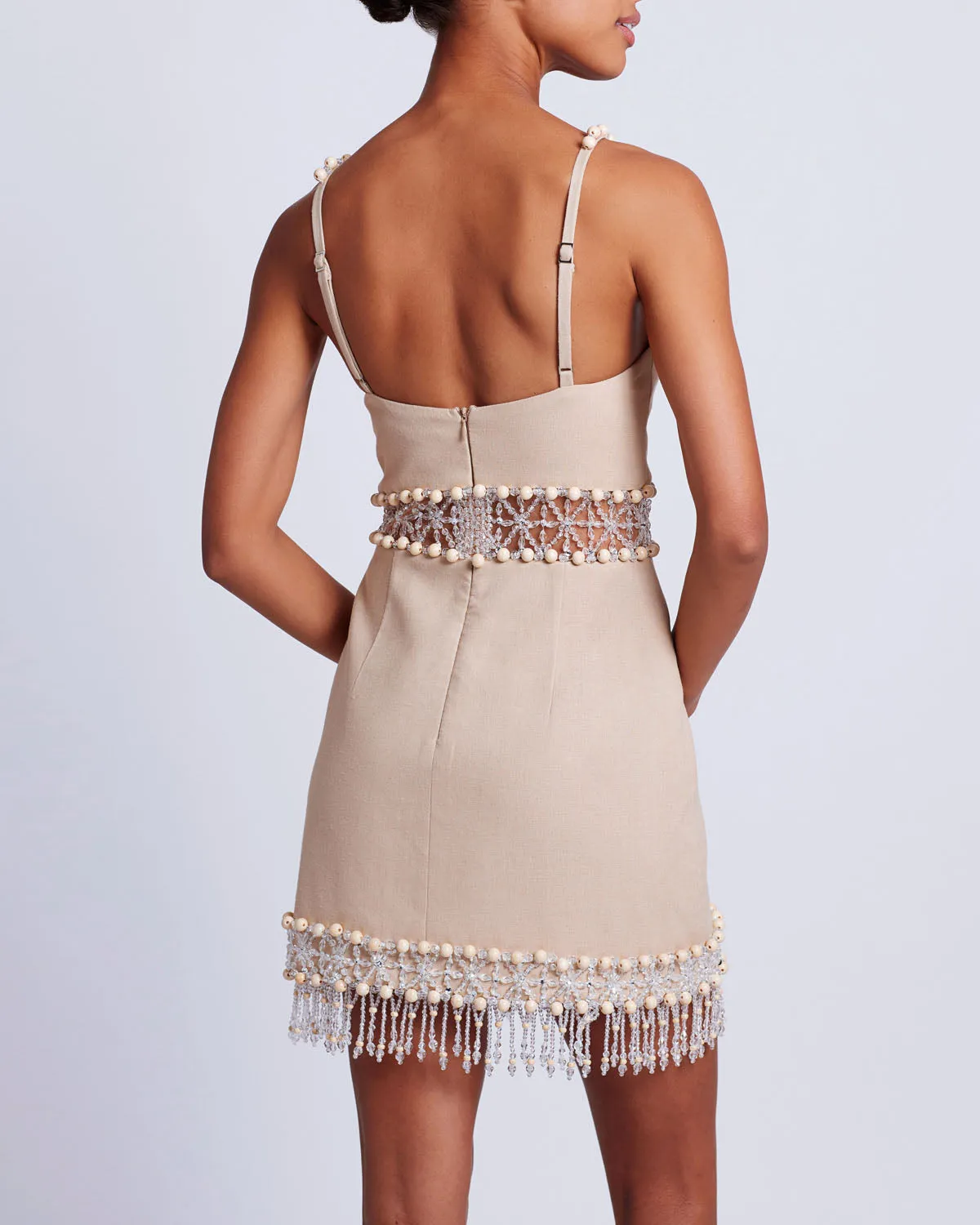 Wood and Crystal Beaded Mini Dress