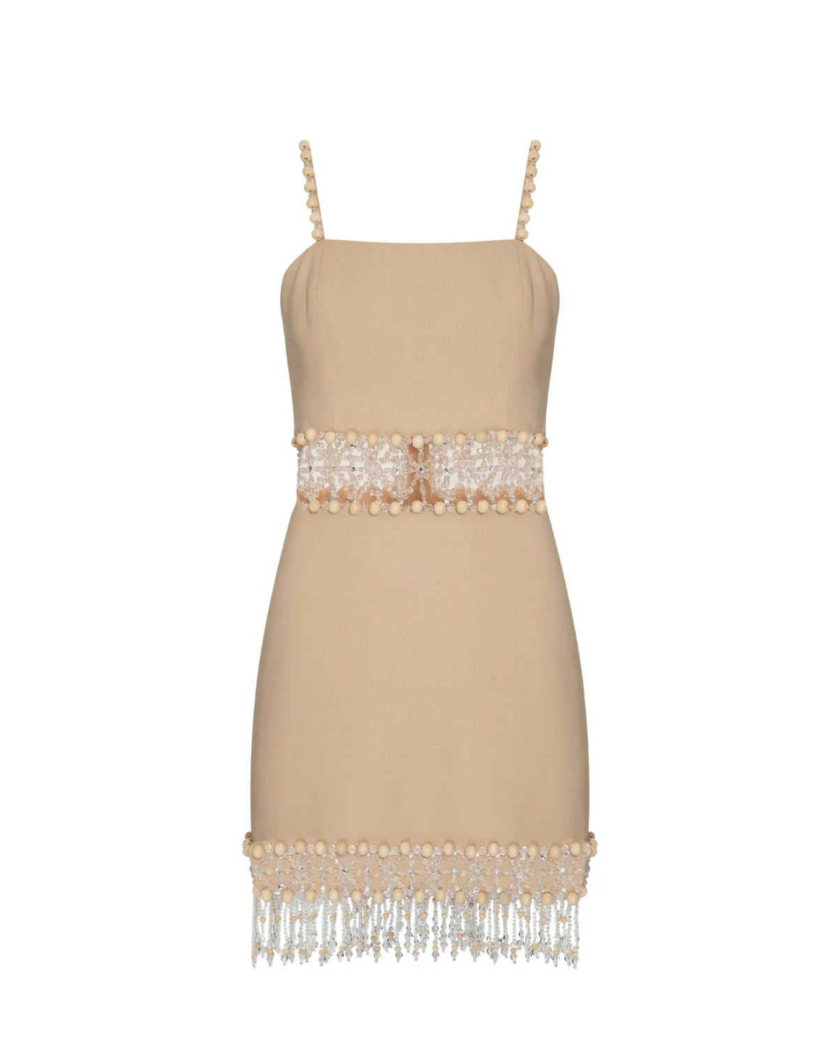 Wood and Crystal Beaded Mini Dress
