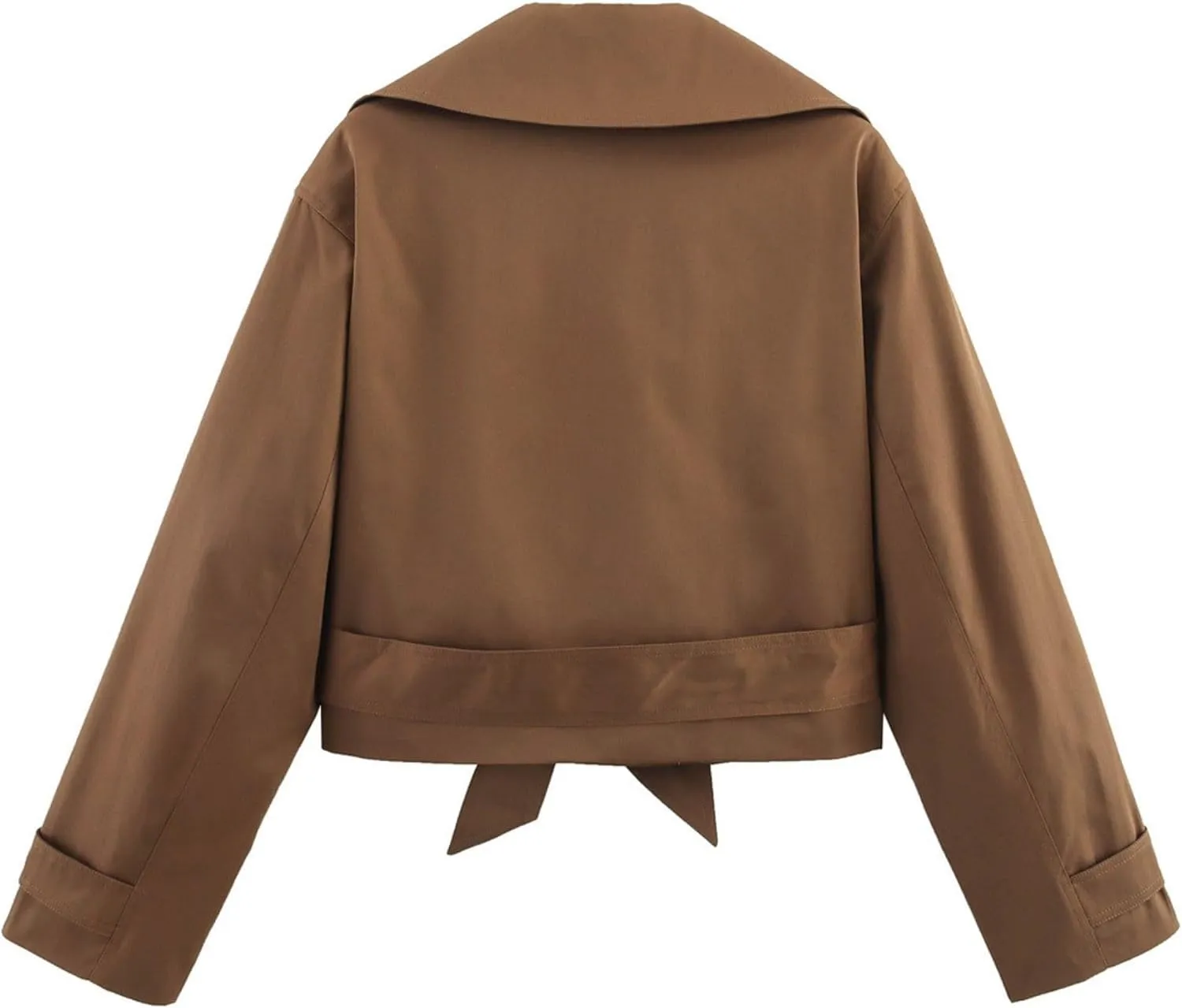 Xunger Women's Stylish Short Trench Coat Bow Belt Casual Long Sleeve Jacket Lightweight Spring Fall Windbreaker with Pockets