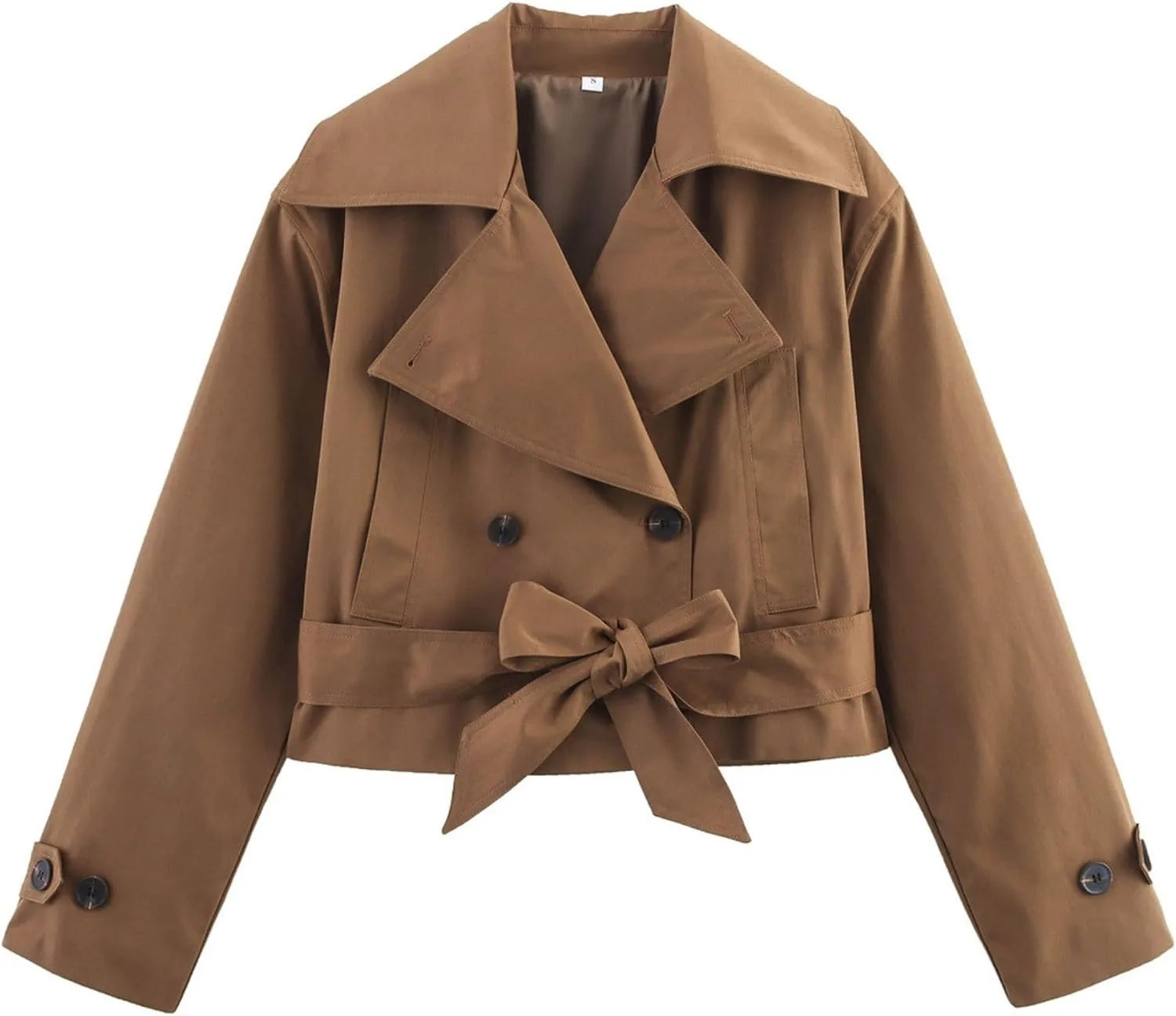 Xunger Women's Stylish Short Trench Coat Bow Belt Casual Long Sleeve Jacket Lightweight Spring Fall Windbreaker with Pockets