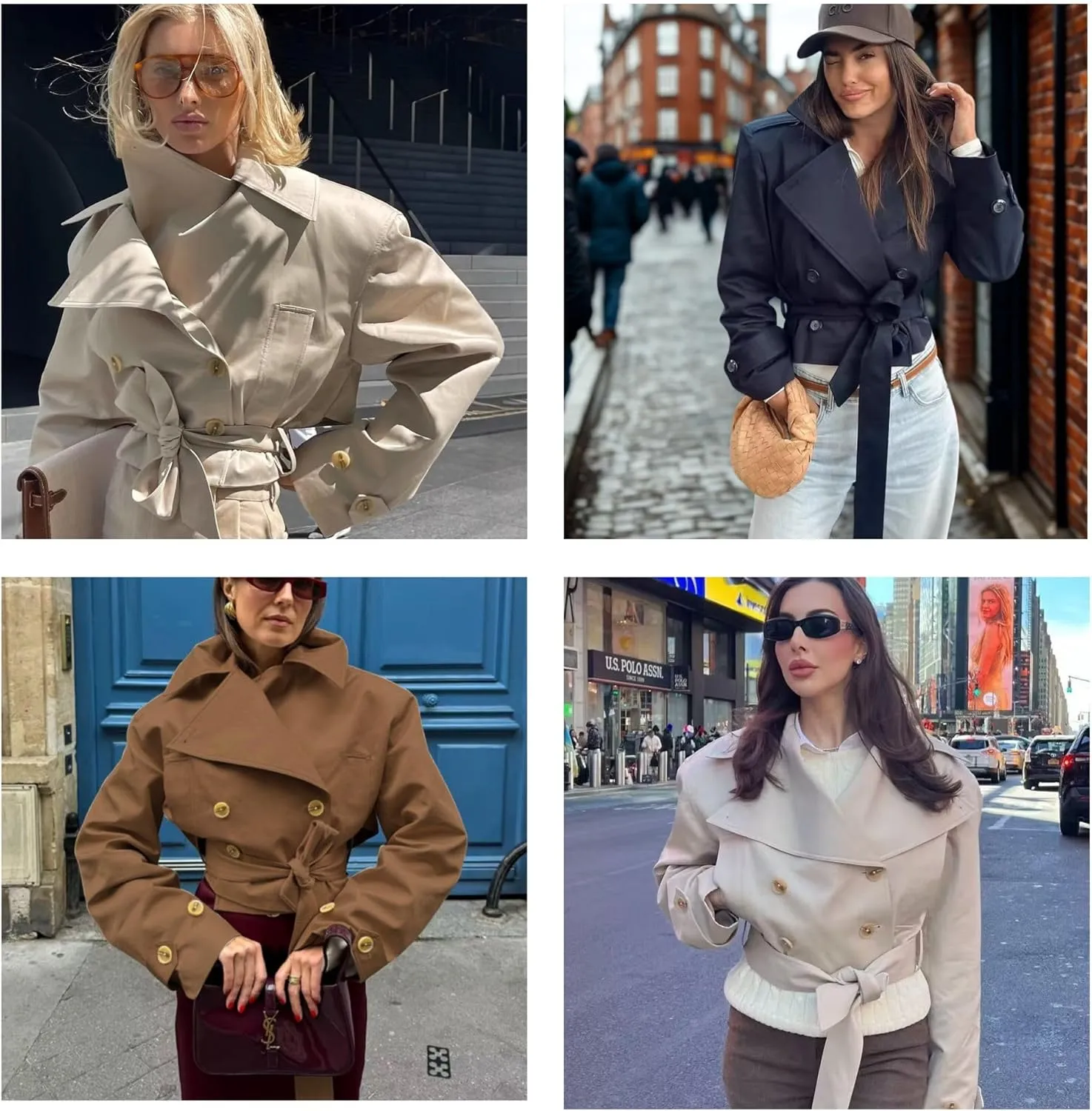 Xunger Women's Stylish Short Trench Coat Bow Belt Casual Long Sleeve Jacket Lightweight Spring Fall Windbreaker with Pockets